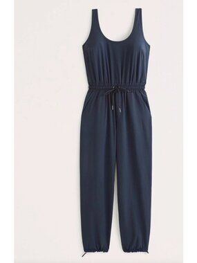 NWT Abercrombie & Fitch blue Utility Jumpsuit Cargo Drawstring XL tall Travel